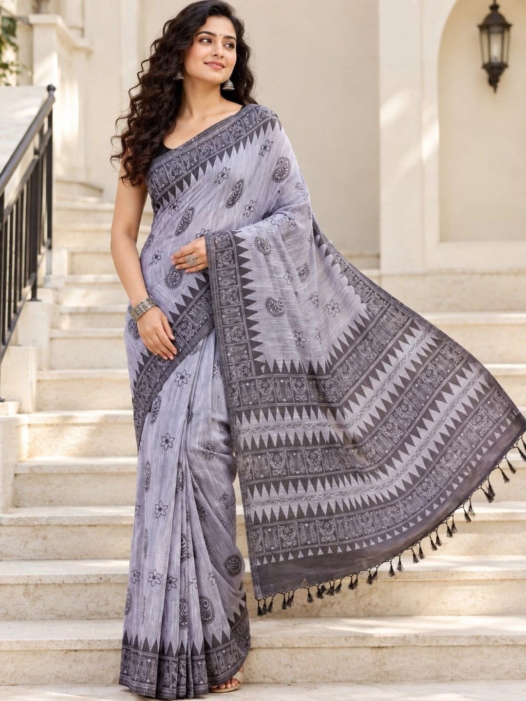 Grey Cotton Saree